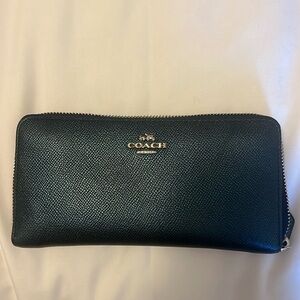 Coach Long Zip Around Leather Wallet in Navy